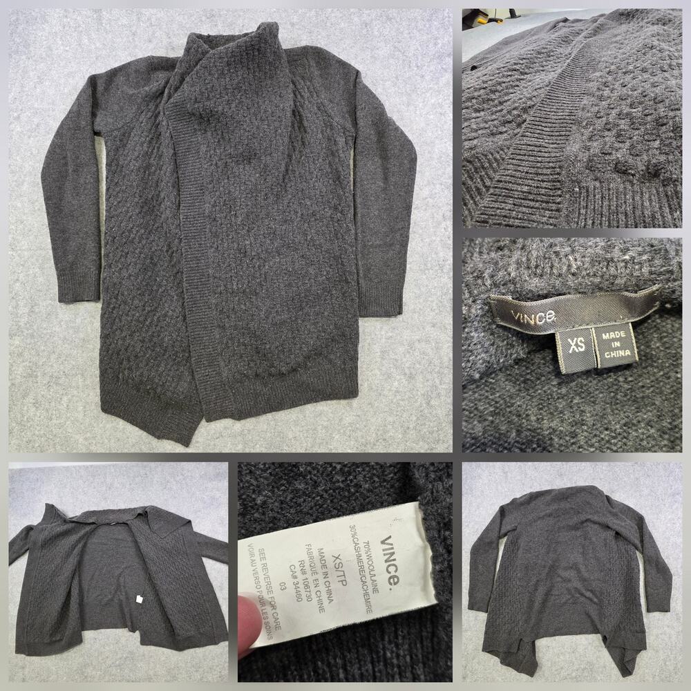 Vince Sweater Womens XS Gray Wool Cashmere Open Front Long Cardigan‎ Knit Chunky